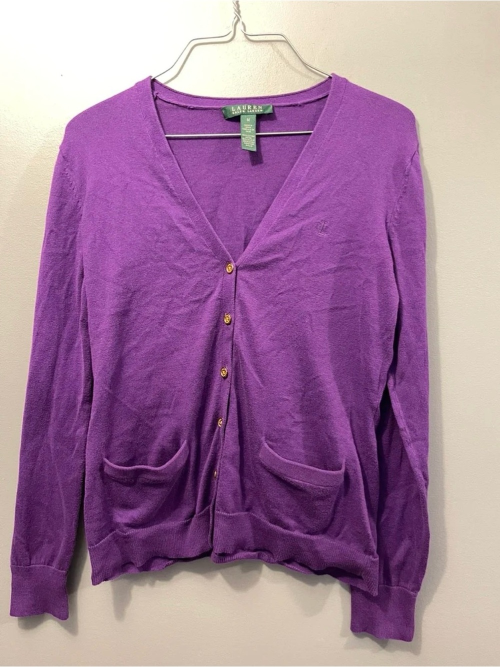 *Ralph Lauren Purple V-Neck Button Front Cardigan